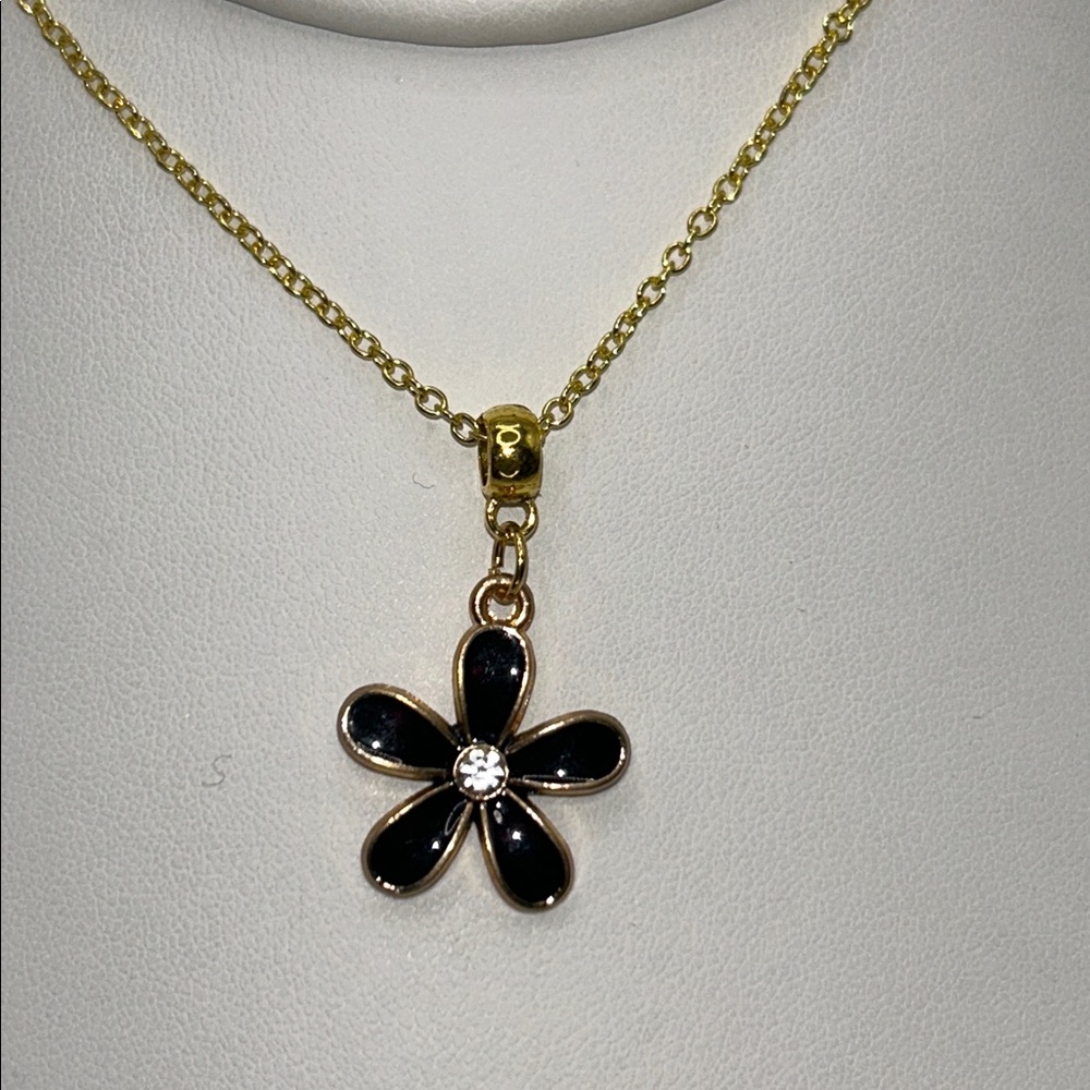 Artisan Handmade Gold Plated Sterling Silver CZ Enamel Flower Charm Necklace